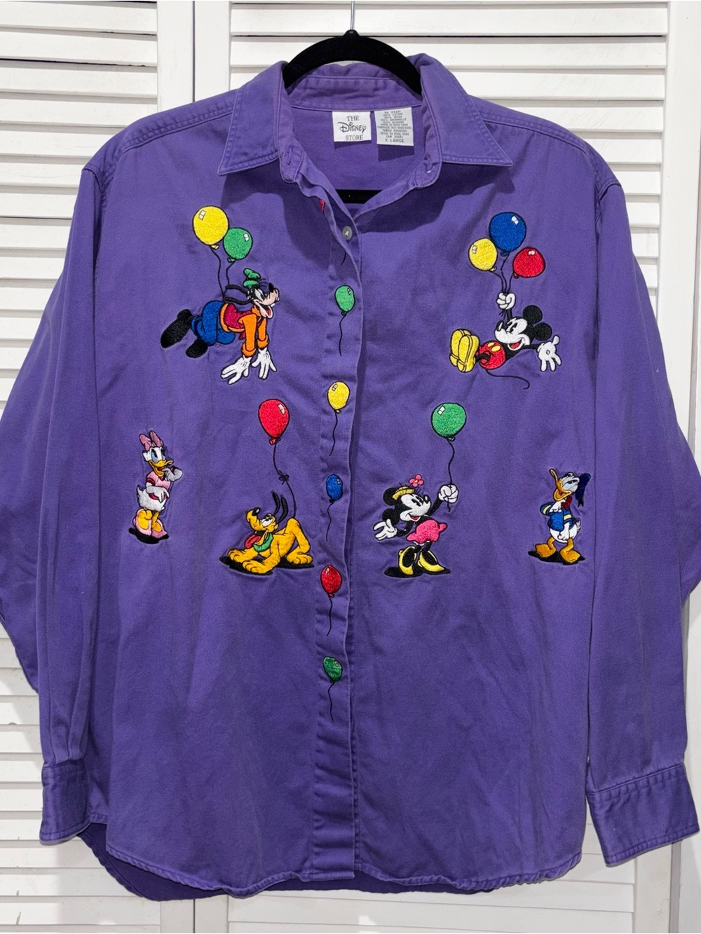 Disney Vintage Purple Mickey & Friends Balloon Embroidered Button-Up Shirt